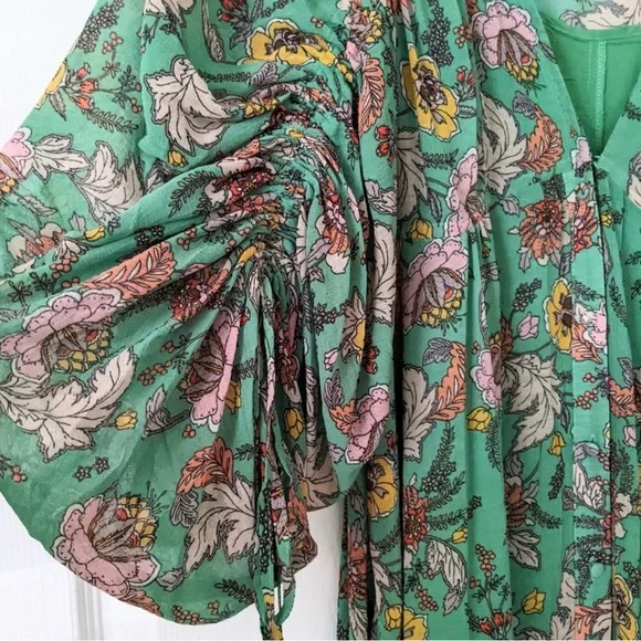 Free People Earthfolk Floral Maxi Dress with Drawstring Long Sleeves - Picture 4 of 5